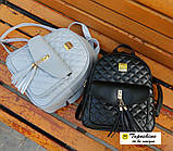 Рюкзак з екошкіри жіночий стьобаний з пензликами (сірий), фото 5