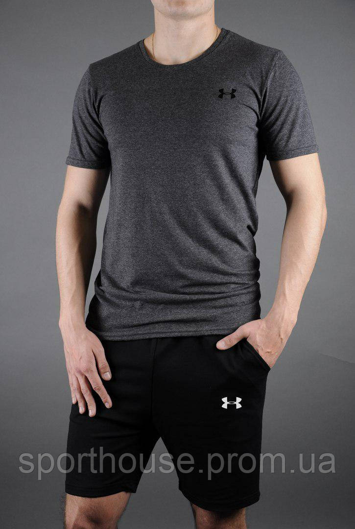 Чоловічий комплект футболка + шорти Under Armour чорного і сірого кольору (люкс) S