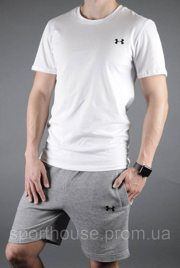 Чоловічий комплект футболка + шорти Under Armour білого і сірого кольору (люкс) S