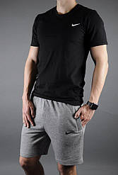 Чоловічий комплект футболка + шорти Nike чорного і сірого кольору (люкс) S