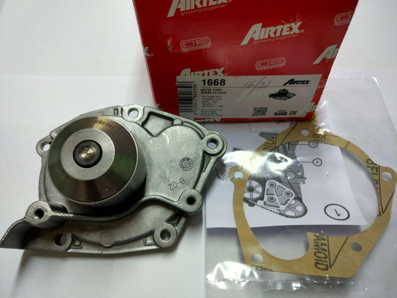 Водяний насос Renault Trafic, Opel Vivaro 1.9, 2001-2006, Airtex 1668, фото 1