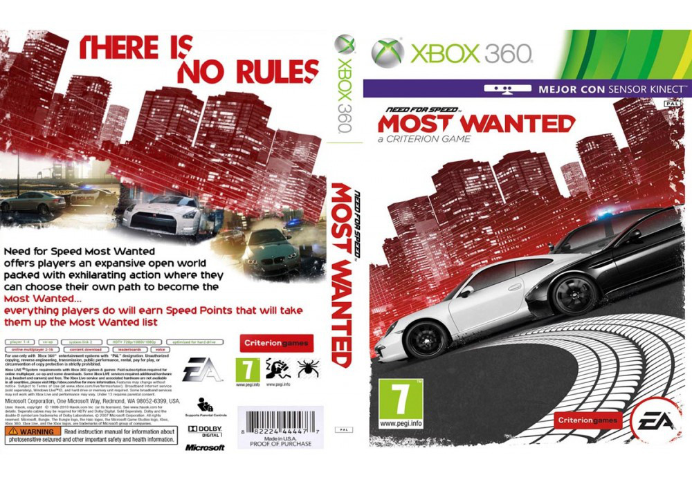 Гра для ігрової консолі Xbox 360, Need For Speed: Most Wanted (2012, цікавіше з Kinect, LT 3.0, LT 2.0)
