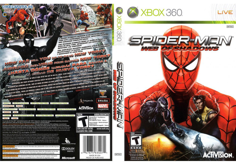 Гра для ігрової консолі Xbox 360, Spider Man Web of Shadows (LT 3.0, LT 2.0) - фото 1 - id-p701876101