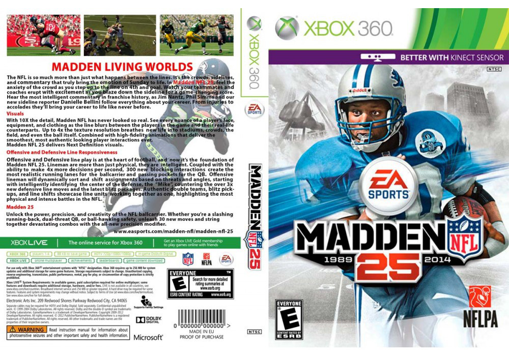 Гра для ігрової консолі Xbox 360, Madden NFL 25 (LT 3.0, LT 2.0)