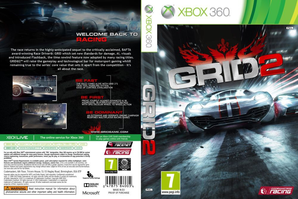 Гра для ігрової консолі Xbox 360, GRID 2 (LT 3.0, LT 2.0)