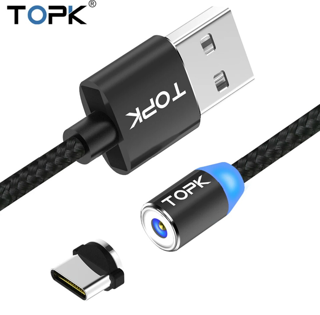 Магнітний Type c USB кабель TOPK з підсвіткою
