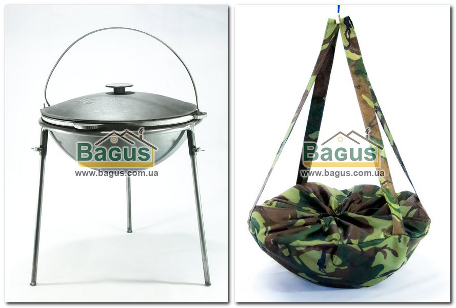 Казан татарський чавунний для плову 12 л 40 см з чавунною кришкою, дужкою, триногою і чохлом Біол 0912ЧК-3