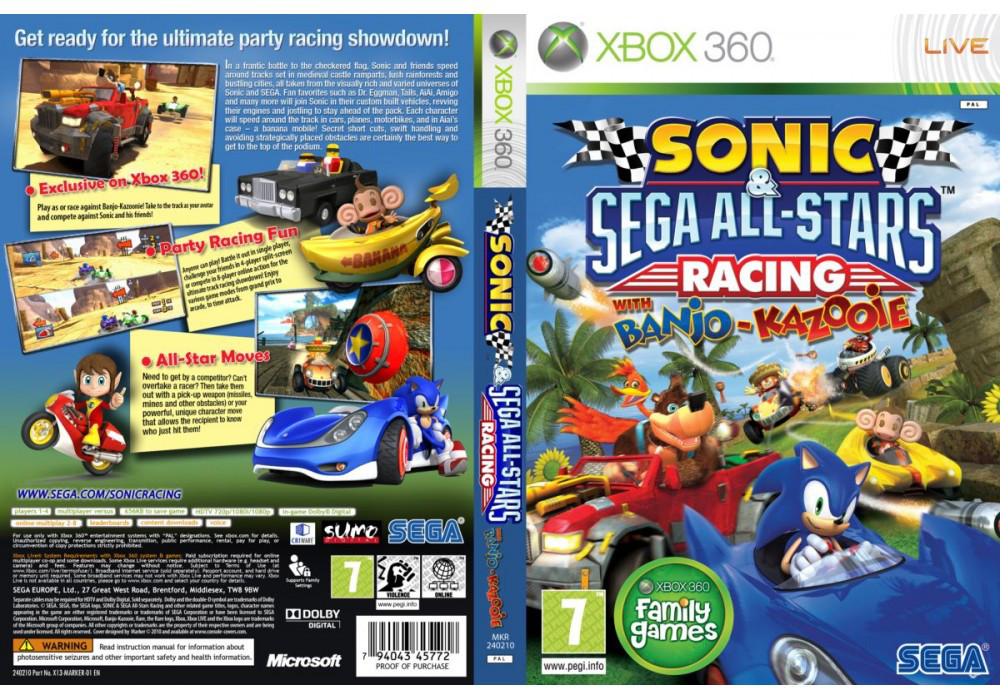 Гра для ігрової консолі Xbox 360, Sonic & SEGA All-Stars Racing (LT 3.0, LT 2.0)