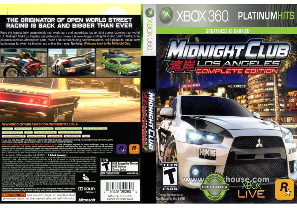 Гра для ігрової консолі Xbox 360, Midnight Club: Los Angeles Complete Edition (LT 3.0, LT 2.0)