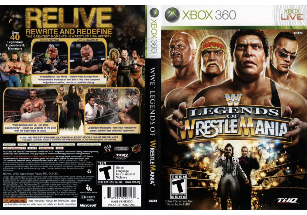 Гра для ігрової консолі Xbox 360, WWE Legends of WrestleMania (LT 3.0, LT 2.0)