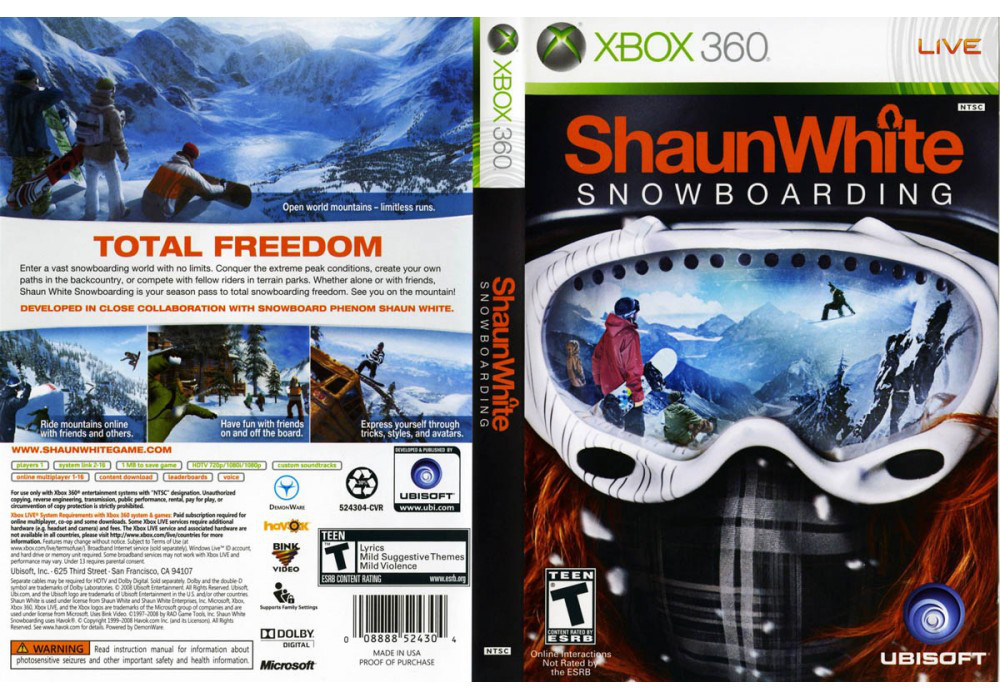 Гра для ігрової консолі Xbox 360, Shaun White Snowboarding (LT 3.0, LT 2.0)