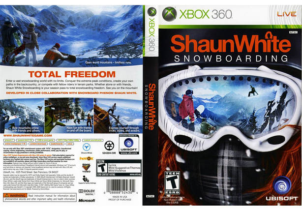 Гра для ігрової консолі Xbox 360, Shaun White Snowboarding (LT 3.0, LT 2.0), фото 1