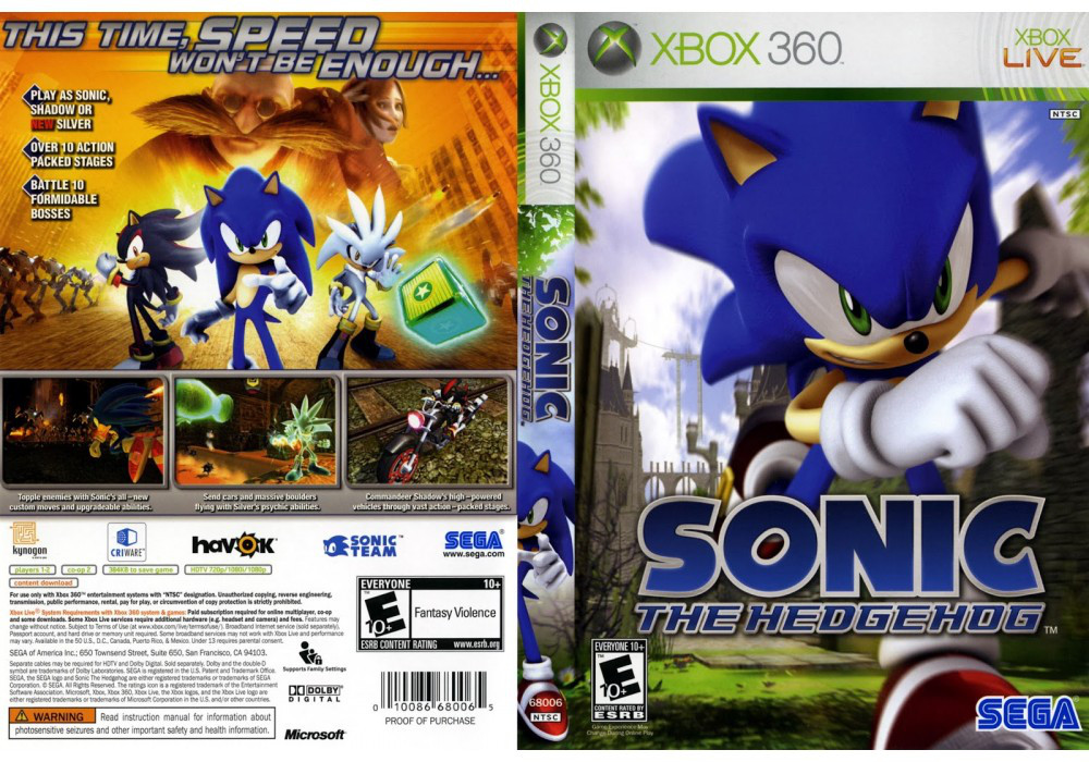 Гра для ігрової консолі Xbox 360, Sonic the Hedgehog (LT 3.0, LT 2.0)