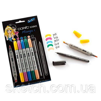 Набір маркерів Copic Ciao Set "5+1" Manga 1, кольори +лайнер, фото 1