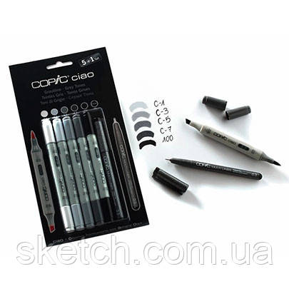 Набір маркерів Copic Ciao Set "5+1", сірі кольори +лайнер, фото 1
