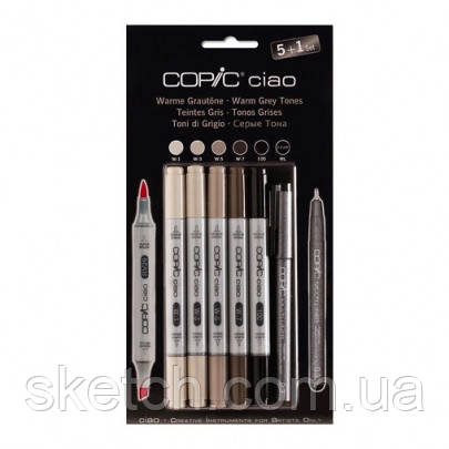Набір маркерів Copic Ciao Set "5+1", тепло-сірі кольори +лайнер