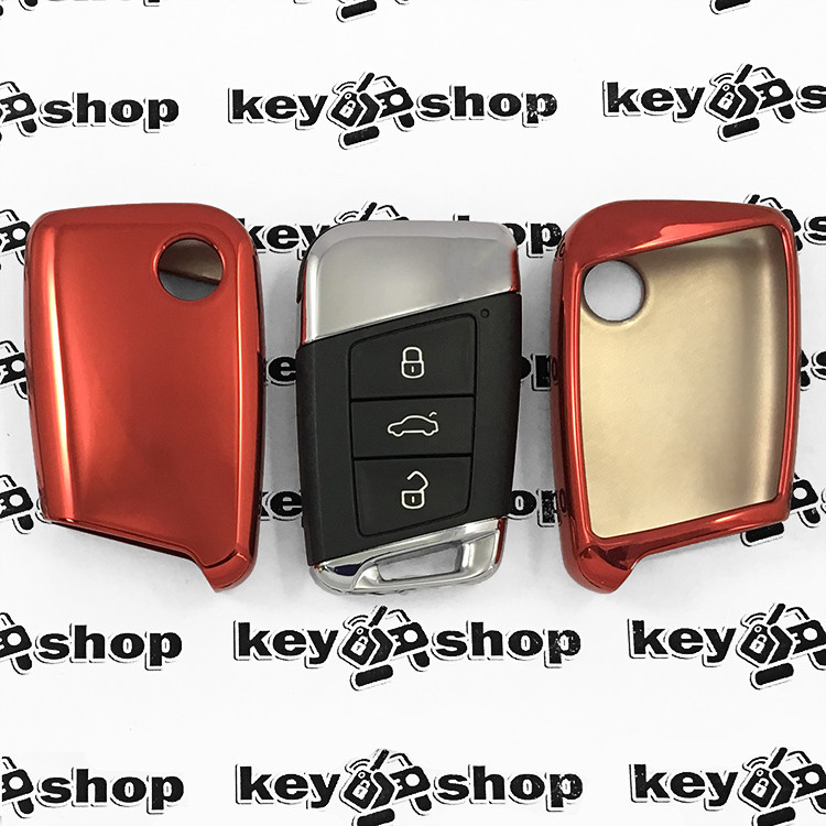 Чохол для смарт ключа Skoda (Шкода), SuperB, Kodiaq, кнопки без захисту, червоний, поліуретановий