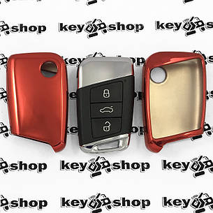 Чохол для смарт ключа Skoda (Шкода), SuperB, Kodiaq, кнопки без захисту, червоний, поліуретановий, фото 2