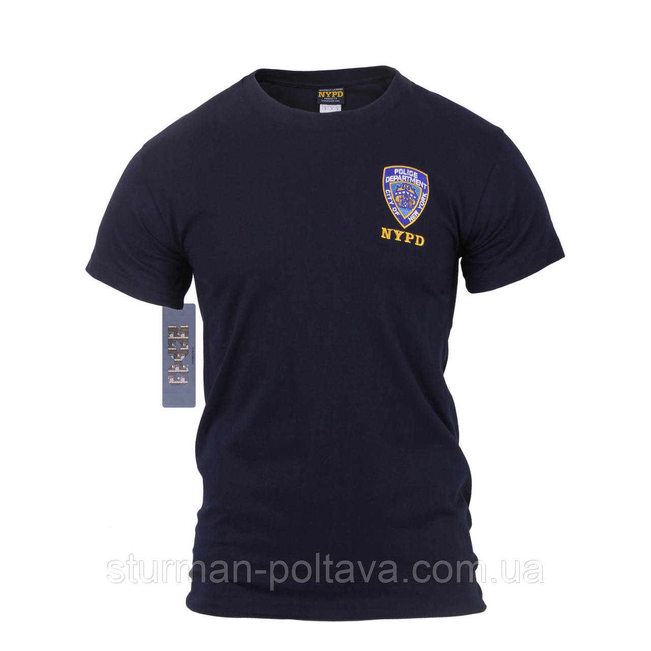 Футболка чоловіча синя поліцейська логоти Officially Licensed NYPD офіційна з вишитим шевроном США