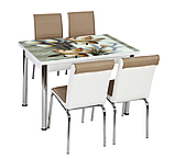 Розкладний стіл обідній кухонний комплект стіл і стільці 3D малюнок 3д "Квіти лотос" ДСП скло 70*110 Лотос-М, фото 4