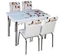 Раскладной стол обеденный кухонный комплект стол и стулья 3D рисунок 3д "Колоски" ДСП стекло 70*110 Лотос-М