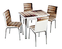 Раскладной стол обеденный кухонный комплект стол и стулья 3D рисунок 3д "Букет на досках" стекло 60*90 Лотос-М