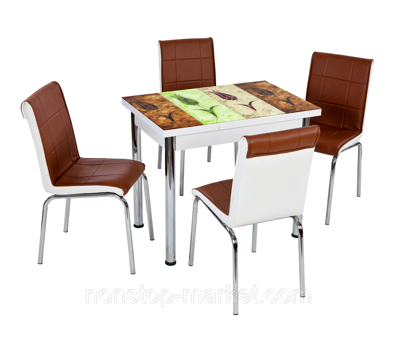 Розкладний стіл обідній кухонний комплект стіл і стільці 3D малюнок 3д "4 тюльпани" ДСП скло 60*90 Лотос-М