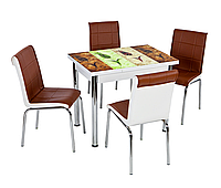 Раскладной стол обеденный кухонный комплект стол и стулья 3D рисунок 3д "4 тюльпана" ДСП стекло 60*90 Лотос-М