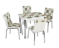 Раскладной стол обеденный кухонный комплект стол и стулья 3D рисунок 3д "Квадраты" ДСП стекло 60*90 Лотос-М