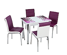 Розкладний стіл обідній кухонний комплект стіл і стільці 3D малюнок 3д "Фіолетова мозаїка" ДСП скло 60*90 Лотос-М