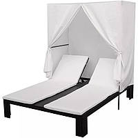 Подвійний шезлонг із дахом і фіранкою чорний