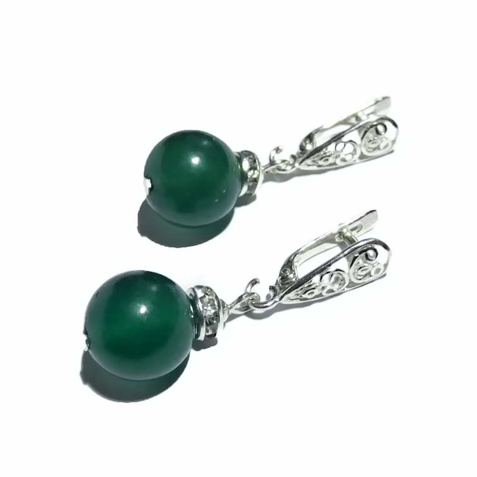 Нефрит, срібло сережки