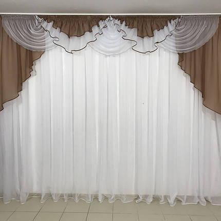 Ламбрекен шифоновий №103 на карниз 3-3,5 м коричневий, фото 2