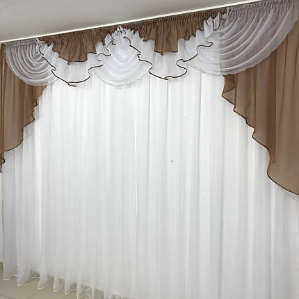 Ламбрекен шифоновий №103 на карниз 3-3,5 м коричневий, фото 1