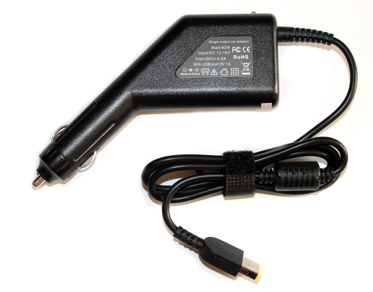 Автомобільний зарядний пристрій для ноутбуків Lenovo 20V 4.5A USB- PIN (Square) 90W