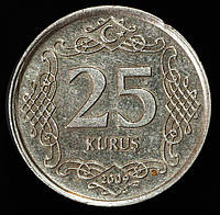 Монета Турции 25 куруш 2009-15 гг.