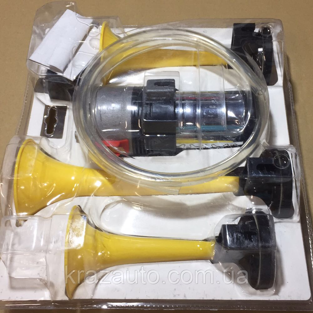 Сигнал дудка з компресором 3 шт. жовтий 153/165/215мм 12V SL-A1015Y, фото 1