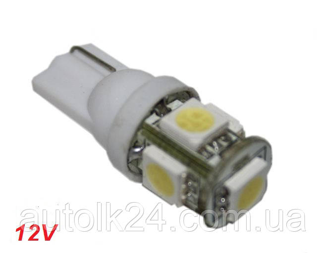 Led-лампи в габарит підсвітка номера Білий колір W5W, Т10 5Leds 5050SMD, 12V.