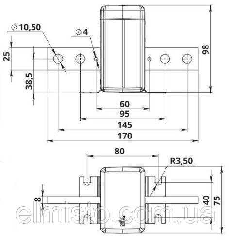 Габаритные, установочные и присоединительные размеры трансформаторов тока ТОПН-0,66 500/5