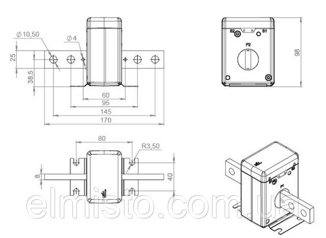 Купить трансформаторы тока ТОПН-0,66 1000/5 Габаритные, установочные и присоединительные размеры трансформаторов тока ТОПН-0,66 1000/5