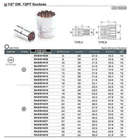 Головка торцева 12-гранна 1/2" 24мм TOPTUL BAEB1624, фото 1