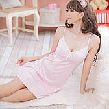 Жіноча шовкова нічна сорочка, сексуальний шовковий пеньюар з мереживом, фото 3