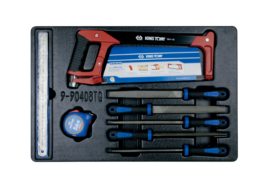 Набір напилків/ рулетка/ лінійка і ножівка в ложемент 8 предметів KING TONY 9-90408TQ (Тайвань), фото 1