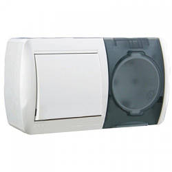 Вимикач і розетка з/з, з кришкою, біл., горизонталь Nata