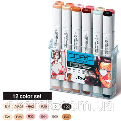 Набір маркерів Copic Sketch Set Skin Tones — 12 шт./пач., фото 1