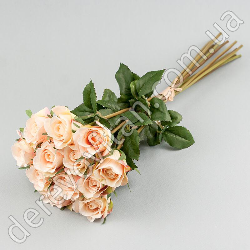 Букет искусственных роз, розово-персиковый, 12 шт, 43 см - фото 1 - id-p703842061