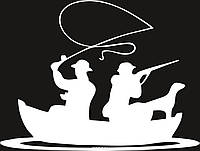 Виниловая наклейка - рыбак охотник в лодке