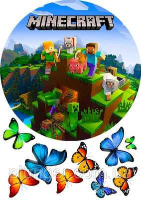 Вафельна картинка для торта, конд. виробів "MineCraft", кругла (лист А4)