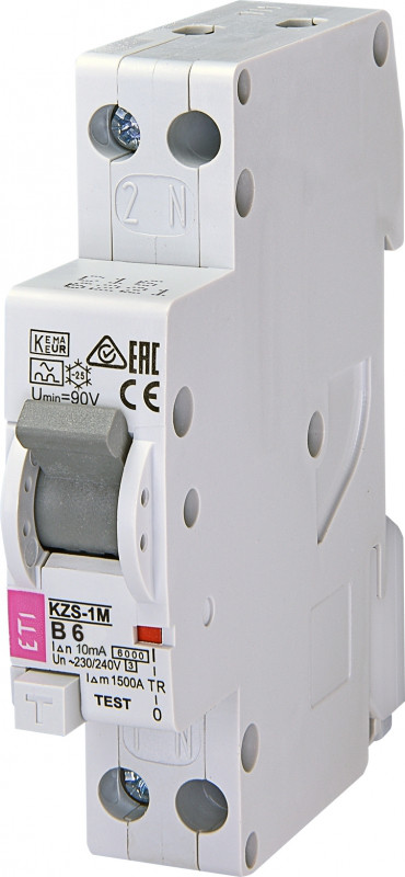 Диференціальний автоматичний вимикач KZS-1M B 20/0,01 тип A (6kA) нижнє підключення