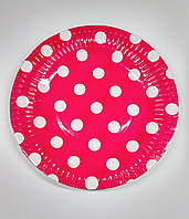 Тарілки одноразові паперові 5 шт., рожеві в горох